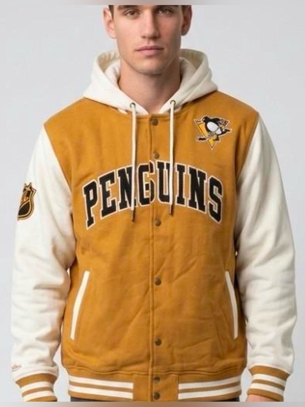 Mitchell & Ness Pittsburgh Penguins Brown/Cream Dusted Fleece Full-Snap Jacket